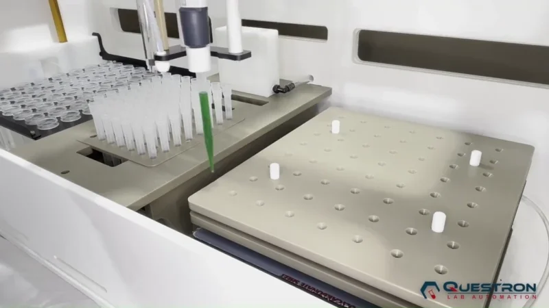 Pipette moving and delivering liquid through a filter.